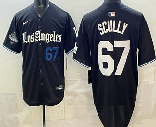 Men's Los Angeles Dodgers #67 Vin Scully Black 2025 World Series Champions Limited Jersey