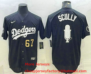 Men's Los Angeles Dodgers #67 Vin Scully Black Gold Big Logo With Vin Scully Patch Stitched Jersey