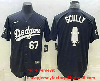 Men's Los Angeles Dodgers #67 Vin Scully Black White Big Logo With Vin Scully Patch Stitched Jersey