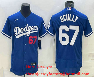 Men's Los Angeles Dodgers #67 Vin Scully 2022 Blue Vin Scully Patch Flex Base Stitched Baseball Jersey