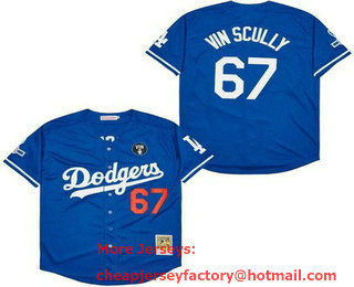 Men's Los Angeles Dodgers #67 Vin Scully Blue Throwback Jersey