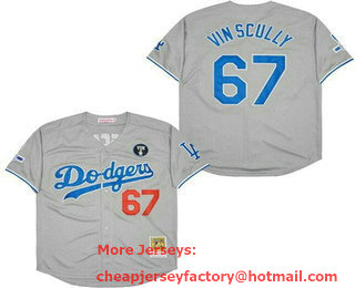 Men's Los Angeles Dodgers #67 Vin Scully Gray Throwback Jersey