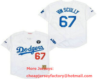 Men's Los Angeles Dodgers #67 Vin Scully White Throwback Jersey