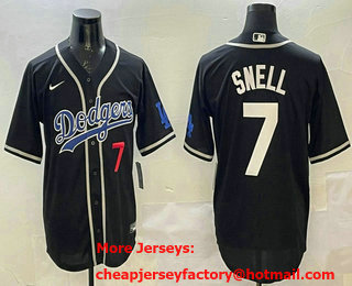 Men's Los Angeles Dodgers #7 Blake Snell Number Black Fashion Baseball Jersey