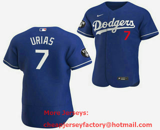 Men's Los Angeles Dodgers #7 Julio Urias 2022 Blue Vin Scully Patch Flex Base Stitched Baseball Jersey