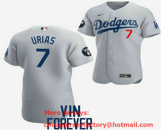 Men's Los Angeles Dodgers #7 Julio Urias 2022 Grey Vin Scully Patch Flex Base Stitched Baseball Jersey