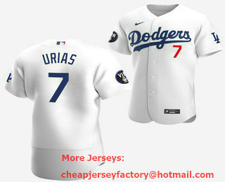 Men's Los Angeles Dodgers #7 Julio Urias 2022 White Vin Scully Patch Flex Base Stitched Baseball Jersey