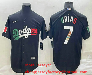 Men's Los Angeles Dodgers #7 Julio Urias Black Mexico 2020 World Series Cool Base Nike Jersey 01