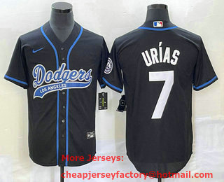 Men's Los Angeles Dodgers #7 Julio Urias Black With Patch Cool Base Stitched Baseball Jersey 01