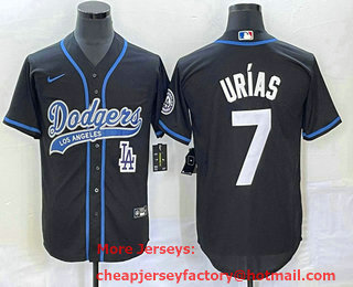 Men's Los Angeles Dodgers #7 Julio Urias Black With Patch Cool Base Stitched Baseball Jersey 02