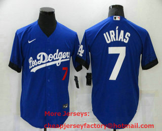 Men's Los Angeles Dodgers #7 Julio Urias Blue 2021 City Connect Number Cool Base Stitched Jersey