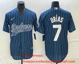Men's Los Angeles Dodgers #7 Julio Urias Blue Pinstripe Cool Base Stitched Baseball Jersey