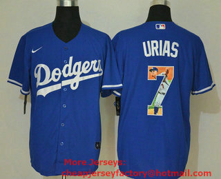 Men's Los Angeles Dodgers #7 Julio Urias Blue Unforgettable Moment Stitched Fashion MLB Cool Base Nike Jersey