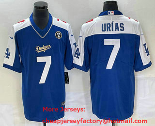 Men's Los Angeles Dodgers #7 Julio Urias Blue Vin Scully Patch Pullover Stitched Jersey