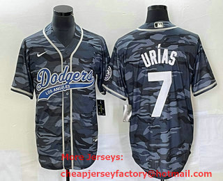 Men's Los Angeles Dodgers #7 Julio Urias Gray Camo Cool Base With Patch Stitched Baseball Jersey 01