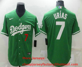 Men's Los Angeles Dodgers #7 Julio Urias Green Celtic Cool Base Stitched Jersey