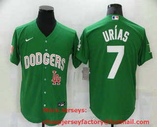 Men's Los Angeles Dodgers #7 Julio Urias Green With LA 2021 Mexican Heritage Stitched Baseball Jersey