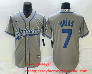 Men's Los Angeles Dodgers #7 Julio Urias Grey With Patch Cool Base Stitched Baseball Jersey 01