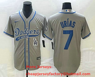 Men's Los Angeles Dodgers #7 Julio Urias Grey With Patch Cool Base Stitched Baseball Jersey 02