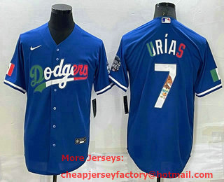 Men's Los Angeles Dodgers #7 Julio Urias Mexico Blue Cool Base Stitched Baseball Jersey