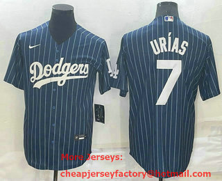 Men's Los Angeles Dodgers #7 Julio Urias Navy Blue Pinstripe Stitched MLB Cool Base Nike Jersey