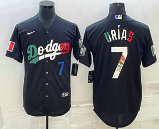 Men's Los Angeles Dodgers #7 Julio Urias Number Black Mexico 2020 World Series Cool Base Nike Jersey 11