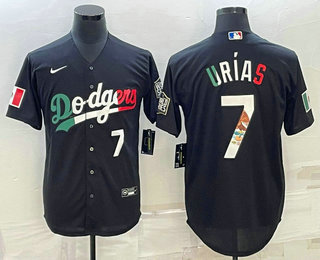 Men's Los Angeles Dodgers #7 Julio Urias Number Black Mexico 2020 World Series Cool Base Nike Jersey 12