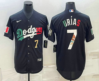 Men's Los Angeles Dodgers #7 Julio Urias Number Black Mexico 2020 World Series Cool Base Nike Jersey 13