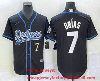 Men's Los Angeles Dodgers #7 Julio Urias Number Black With Patch Cool Base Stitched Baseball Jersey 01