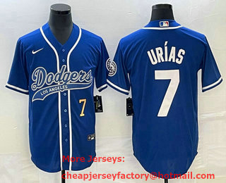 Men's Los Angeles Dodgers #7 Julio Urias Number Blue Cool Base Stitched Baseball Jersey