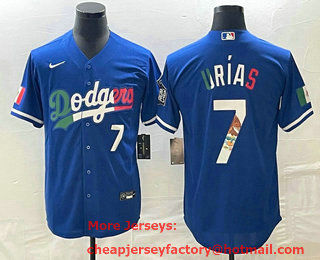 Men's Los Angeles Dodgers #7 Julio Urias Number Blue Cool Base Stitched Jersey 01