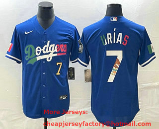 Men's Los Angeles Dodgers #7 Julio Urias Number Blue Cool Base Stitched Jersey 02