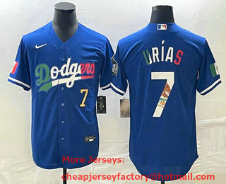 Men's Los Angeles Dodgers #7 Julio Urias Number Blue Cool Base Stitched Jersey 02