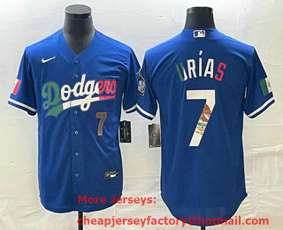 Men's Los Angeles Dodgers #7 Julio Urias Number Blue Cool Base Stitched Jersey 03