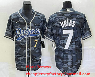 Men's Los Angeles Dodgers #7 Julio Urias Number Gray Camo Cool Base With Patch Stitched Baseball Jersey 01