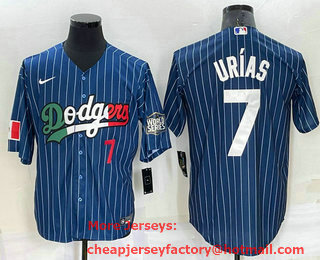 Men's Los Angeles Dodgers #7 Julio Urias Number Navy Blue Pinstripe 2020 World Series Cool Base Nike Jersey