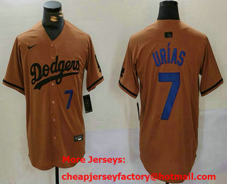 Men's Los Angeles Dodgers #7 Julio Urias Number Olive Cool Base Limited Stitched Jersey