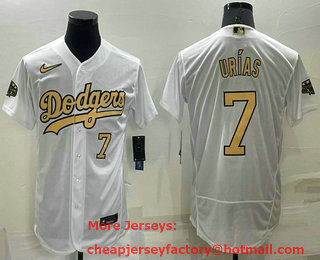 Men's Los Angeles Dodgers #7 Julio Urias Number White 2022 All Star Stitched Flex Base Nike Jersey