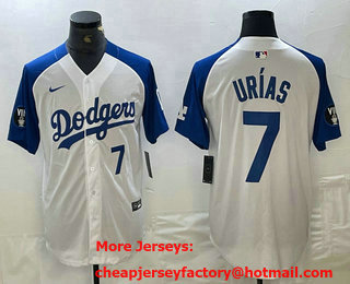 Men's Los Angeles Dodgers #7 Julio Urias Number White Blue Fashion Stitched Cool Base Limited Jersey 12