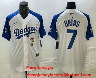 Men's Los Angeles Dodgers #7 Julio Urias Number White Blue Fashion Stitched Cool Base Limited Jersey 13