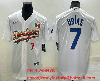 Men's Los Angeles Dodgers #7 Julio Urias Rainbow Number White Mexico Cool Base Nike Jersey