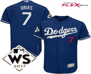 Men's Los Angeles Dodgers #7 Julio Urias Royal Blue Alternate 2017 World Series Patch Flex Base MLB Jersey