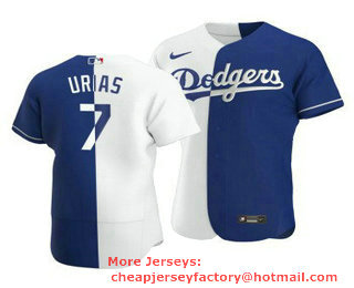 Men's Los Angeles Dodgers #7 Julio Urias Split White Blue Two Tone Stitched MLB Flex Base Nike Jersey