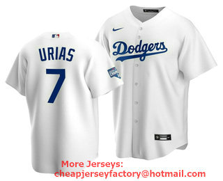 Men's Los Angeles Dodgers #7 Julio Urias White 2020 World Series Champions Home Patch Stitched Jersey