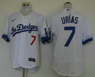 Men's Los Angeles Dodgers #7 Julio Urias White 2021 City Connect Flex Base Stitched Jersey