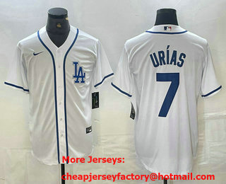 Men's Los Angeles Dodgers #7 Julio Urias White Cool Base Stitched Baseball Jersey 01