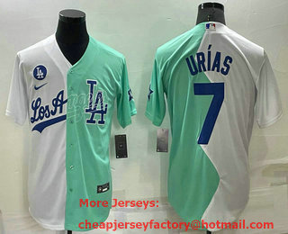 Men's Los Angeles Dodgers #7 Julio Urias White Green Two Tone 2022 Celebrity Softball Game Cool Base Jersey