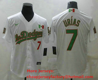 Men's Los Angeles Dodgers #7 Julio Urias White With Los Angeles Green Mexico 2020 World Series Stitched MLB Jersey