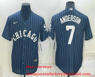 Men's Chicago White Sox #7 Tim Anderson Navy Blue Pinstripe Stitched MLB Cool Base Nike Jersey