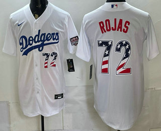 Men's Los Angeles Dodgers #72 Miguel Rojas White USA 250 Fourth of July Home Stitched Jersey
